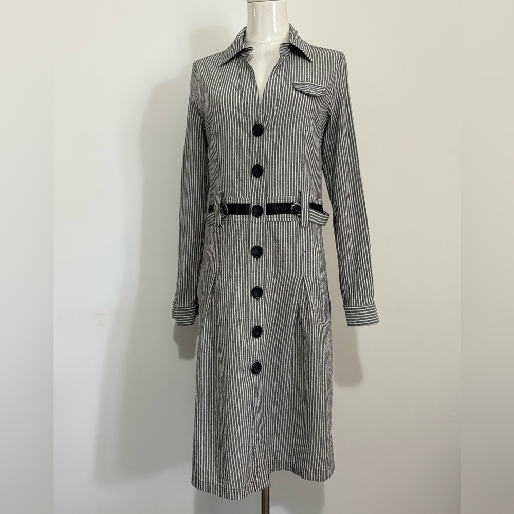 Smart, Tailored, Black & White Striped Long-Sleeve Shirt Dress, EUC, Size M